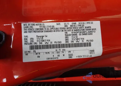 2015 Ford Focus Se z USA, uszkodzony, nr VIN 1FADP3K28FL326512